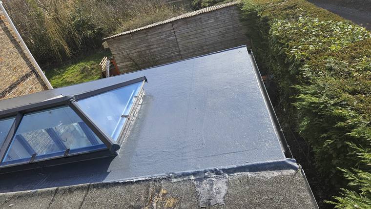 GRP roof sealed around a glass roof lantern